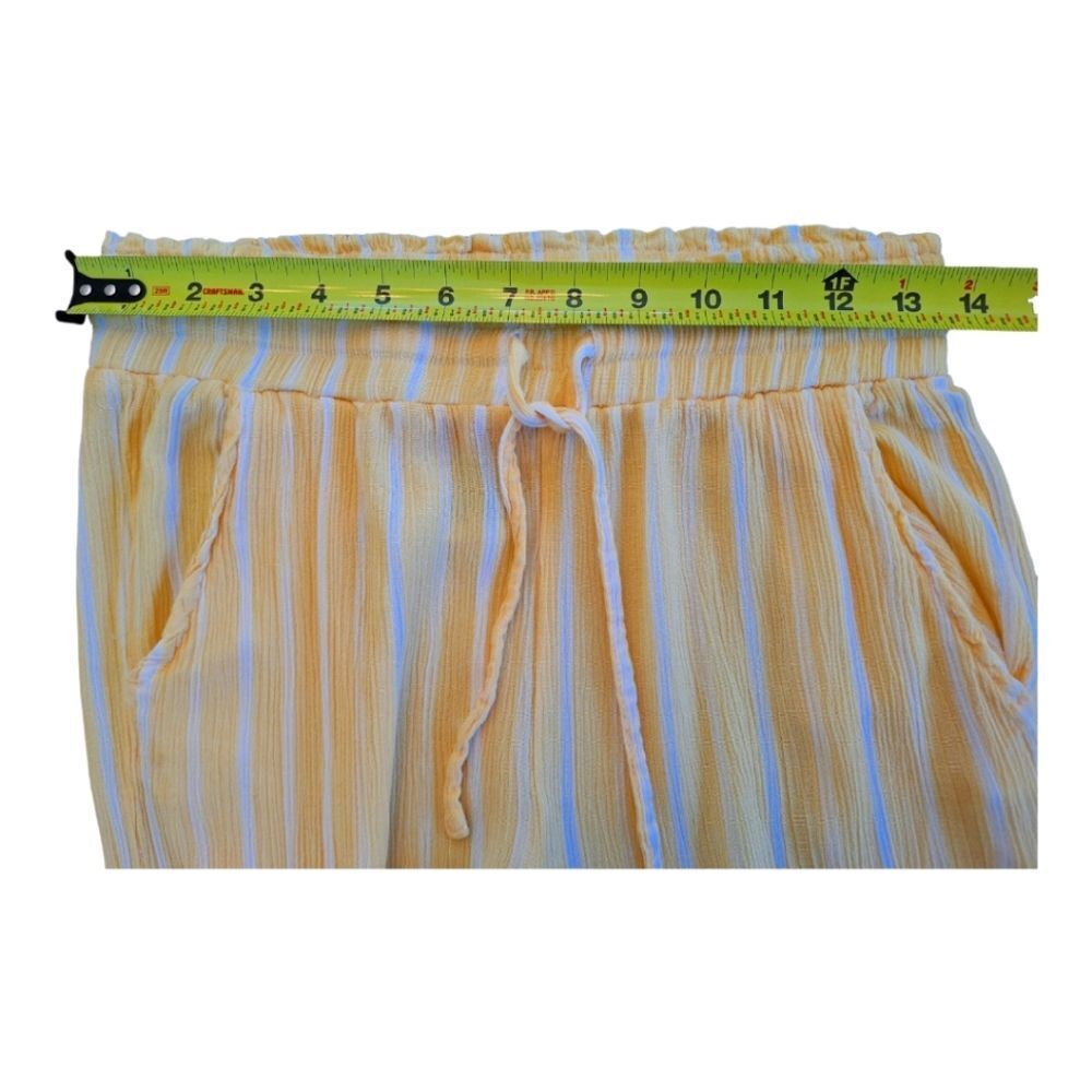 Soft Crinkly Beach Pants Butter Yellow Stretchy Pull On Drawstring Flowy size M - Picture 8 of 12